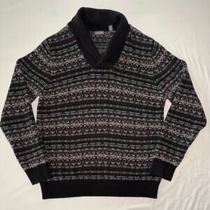 Van Heusen Shawl Collar Sweater Mens Size L Fair Isle Pullover Work Cozy Layer
